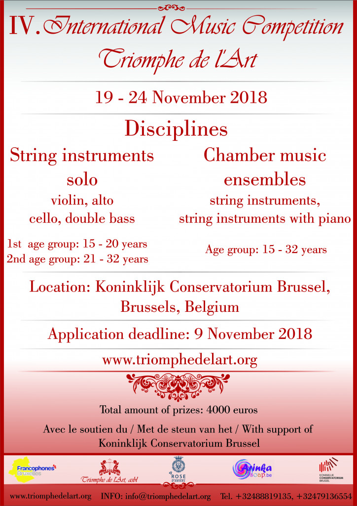 4th International Music Competition Triomphe de l'Art in disciplines String Instruments and Chamber Music Ensembles